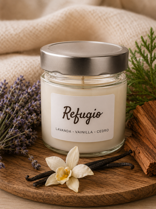 Vela de soja Refugio de Cuida de Ti, aroma de lavanda y cedro, 180 g