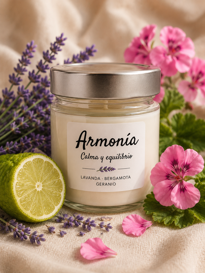 Vela de soja Armonía de Cuida de Ti, aroma de lavanda y bergamota, 180 g