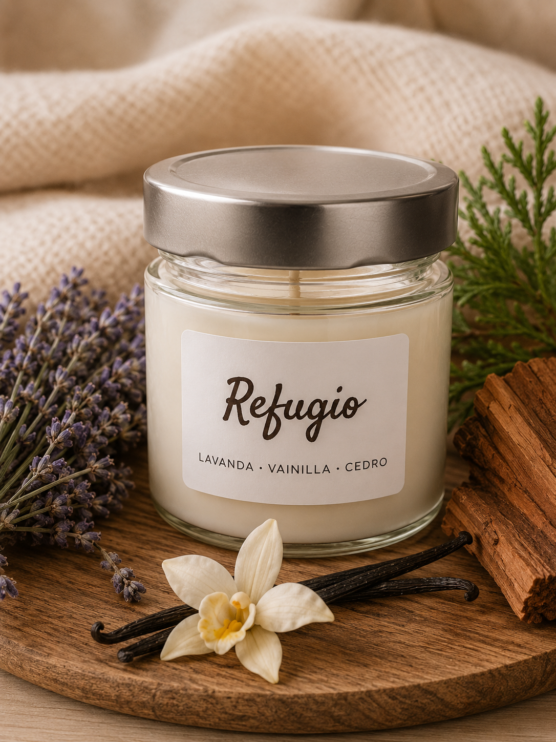 Vela de soja Refugio de Cuida de Ti, aroma de lavanda y cedro, 180 g