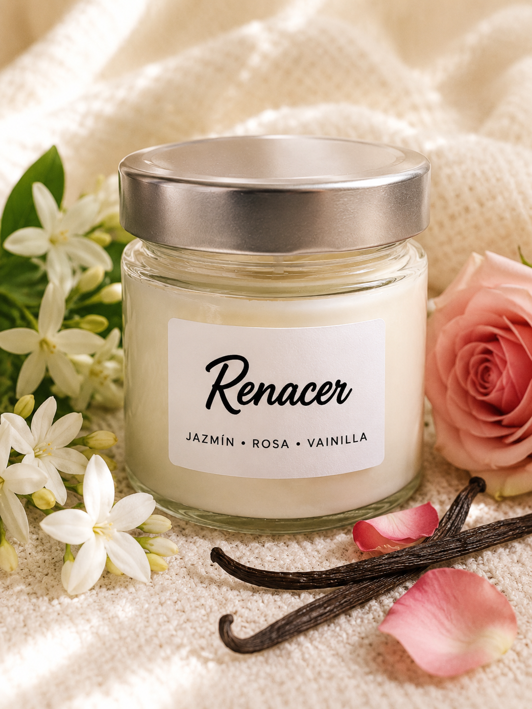 Vela de soja Renacer de Cuida de Ti, aroma de jazmín y rosa, 180 g