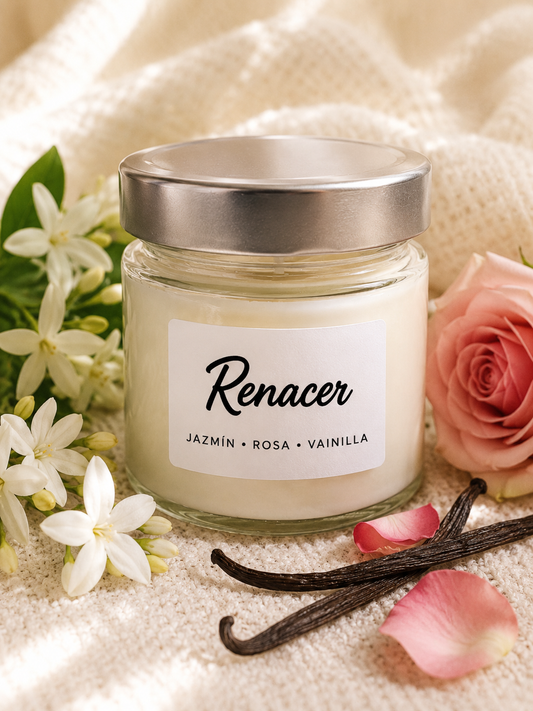 Vela de soja Renacer de Cuida de Ti, aroma de jazmín y rosa, 180 g